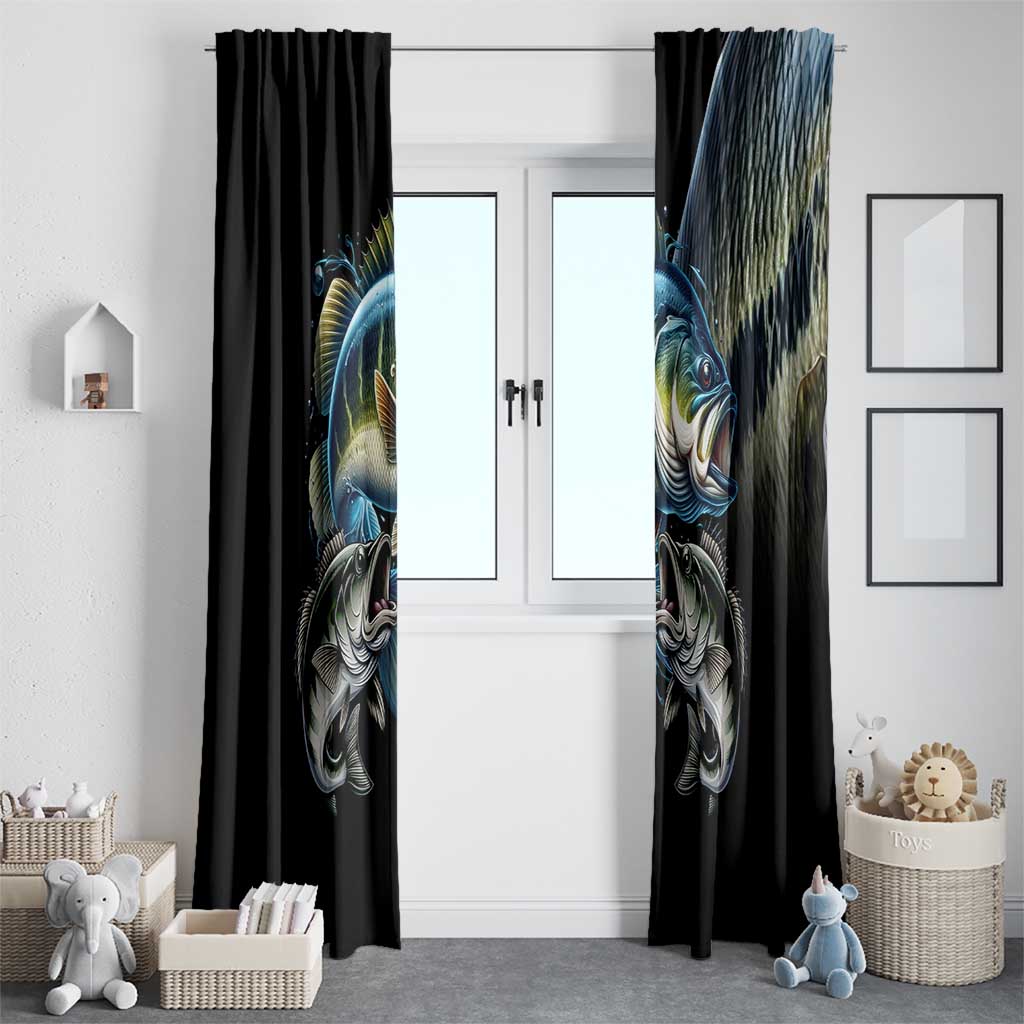 Largemouth Bass Fishing Scale Customize Name Window Curtain Aggressive Bass Scaled Texture and Black Sporty - Wonder Print Shop