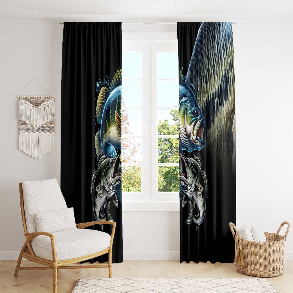 Largemouth Bass Fishing Scale Customize Name Window Curtain Aggressive Bass Scaled Texture and Black Sporty - Wonder Print Shop