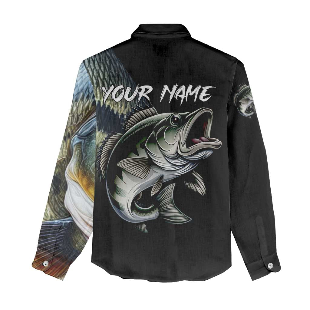Largemouth Bass Fishing Scale Customize Name Women Casual Shirt Aggressive Bass Scaled Texture and Black Sporty - Wonder Print Shop