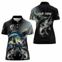 Largemouth Bass Fishing Scale Customize Name Women Polo Shirt Aggressive Bass Scaled Texture and Black Sporty - Wonder Print Shop