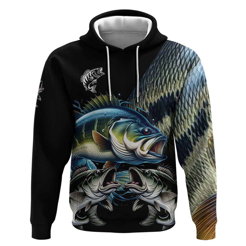 Largemouth Bass Fishing Scale Customize Name Zip Hoodie Aggressive Bass Scaled Texture and Black Sporty - Wonder Print Shop