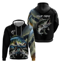 Largemouth Bass Fishing Scale Customize Name Zip Hoodie Aggressive Bass Scaled Texture and Black Sporty - Wonder Print Shop