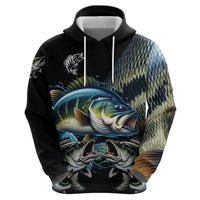 Largemouth Bass Fishing Scale Customize Name Zip Hoodie Aggressive Bass Scaled Texture and Black Sporty - Wonder Print Shop