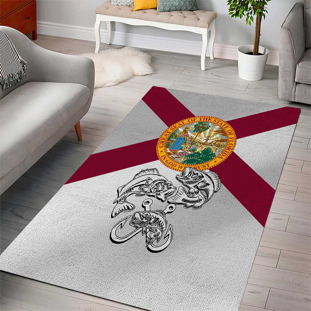Florida State Flag Fishing Area Rug Hook and Fish Sketch Graphic in Red and White Design - Wonder Print Shop