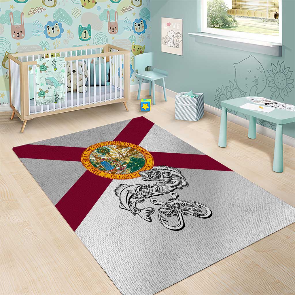 Florida State Flag Fishing Area Rug Hook and Fish Sketch Graphic in Red and White Design - Wonder Print Shop