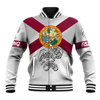 Florida State Flag Fishing Baseball Jacket Hook and Fish Sketch Graphic in Red and White Design - Wonder Print Shop