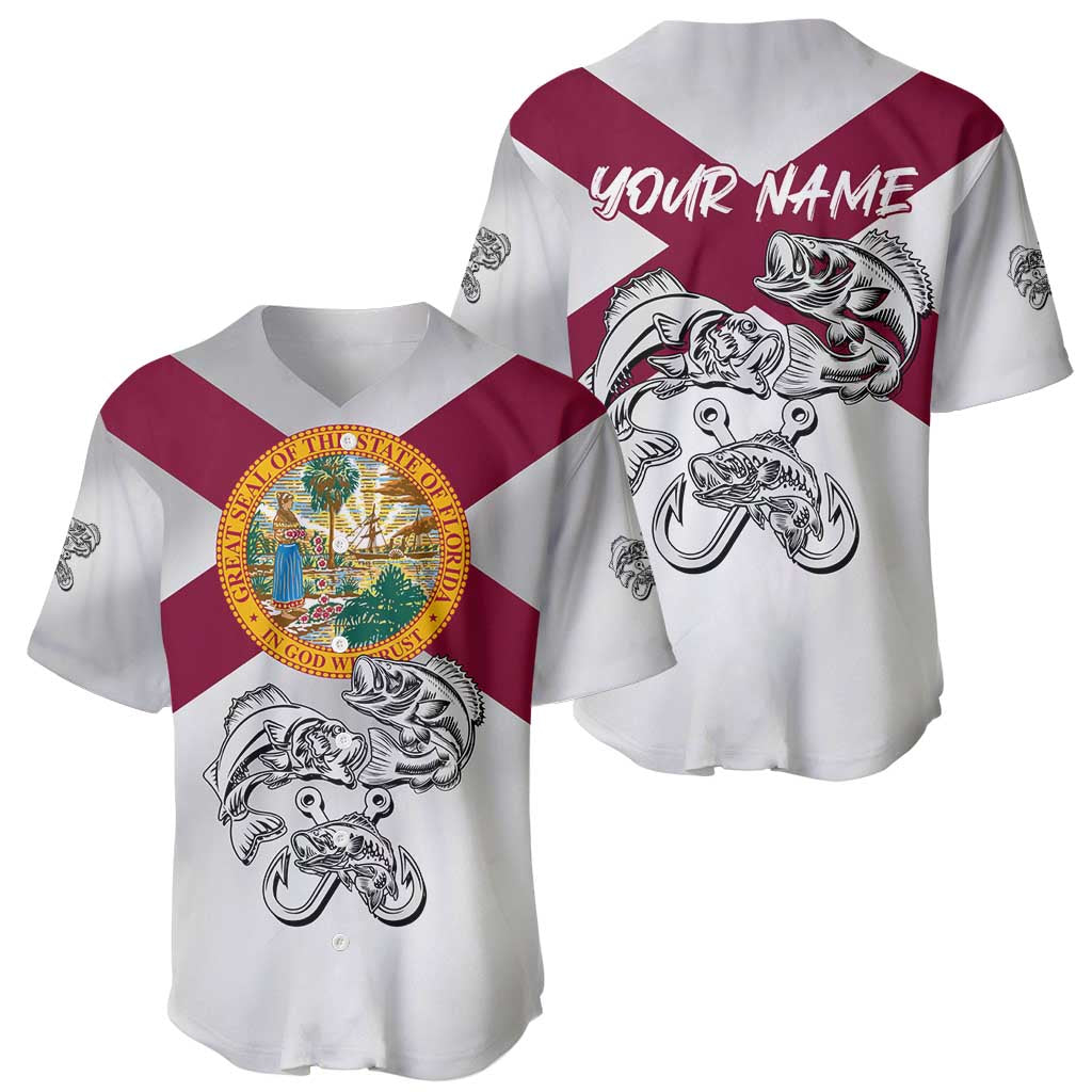 Florida State Flag Fishing Baseball Jersey Hook and Fish Sketch Graphic in Red and White Design - Wonder Print Shop