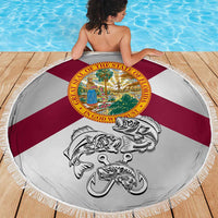 Florida State Flag Fishing Beach Blanket Hook and Fish Sketch Graphic in Red and White Design - Wonder Print Shop