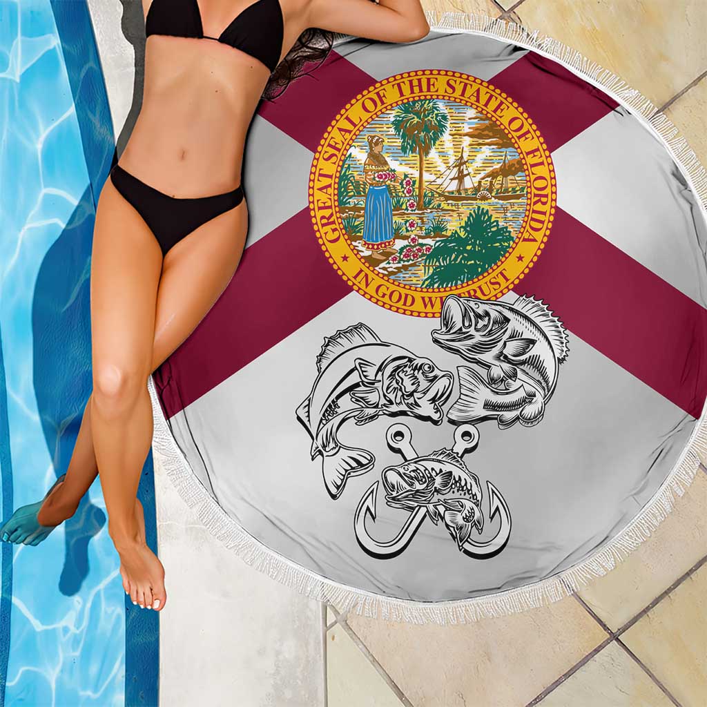Florida State Flag Fishing Beach Blanket Hook and Fish Sketch Graphic in Red and White Design - Wonder Print Shop