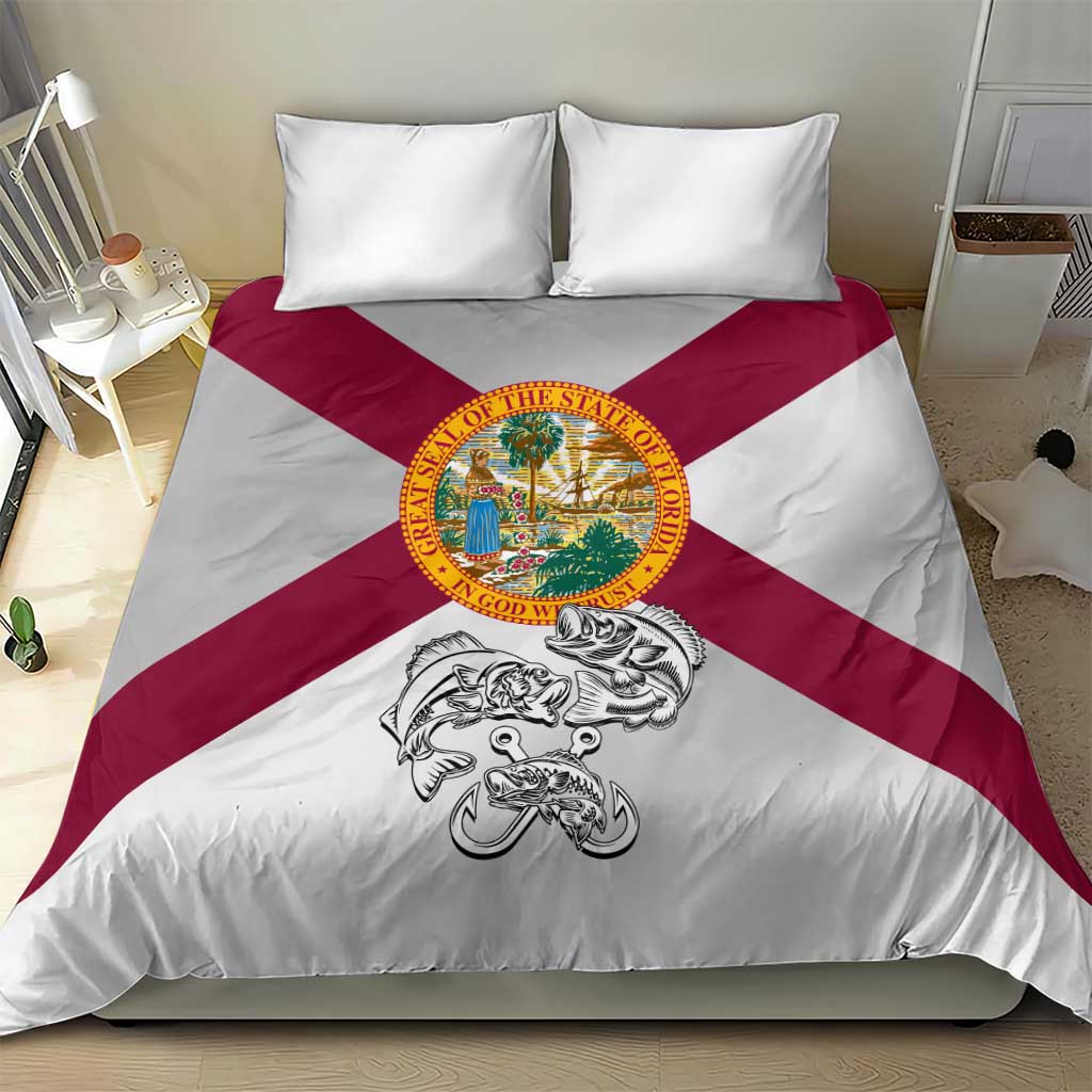 Florida State Flag Fishing Bedding Set Hook and Fish Sketch Graphic in Red and White Design - Wonder Print Shop