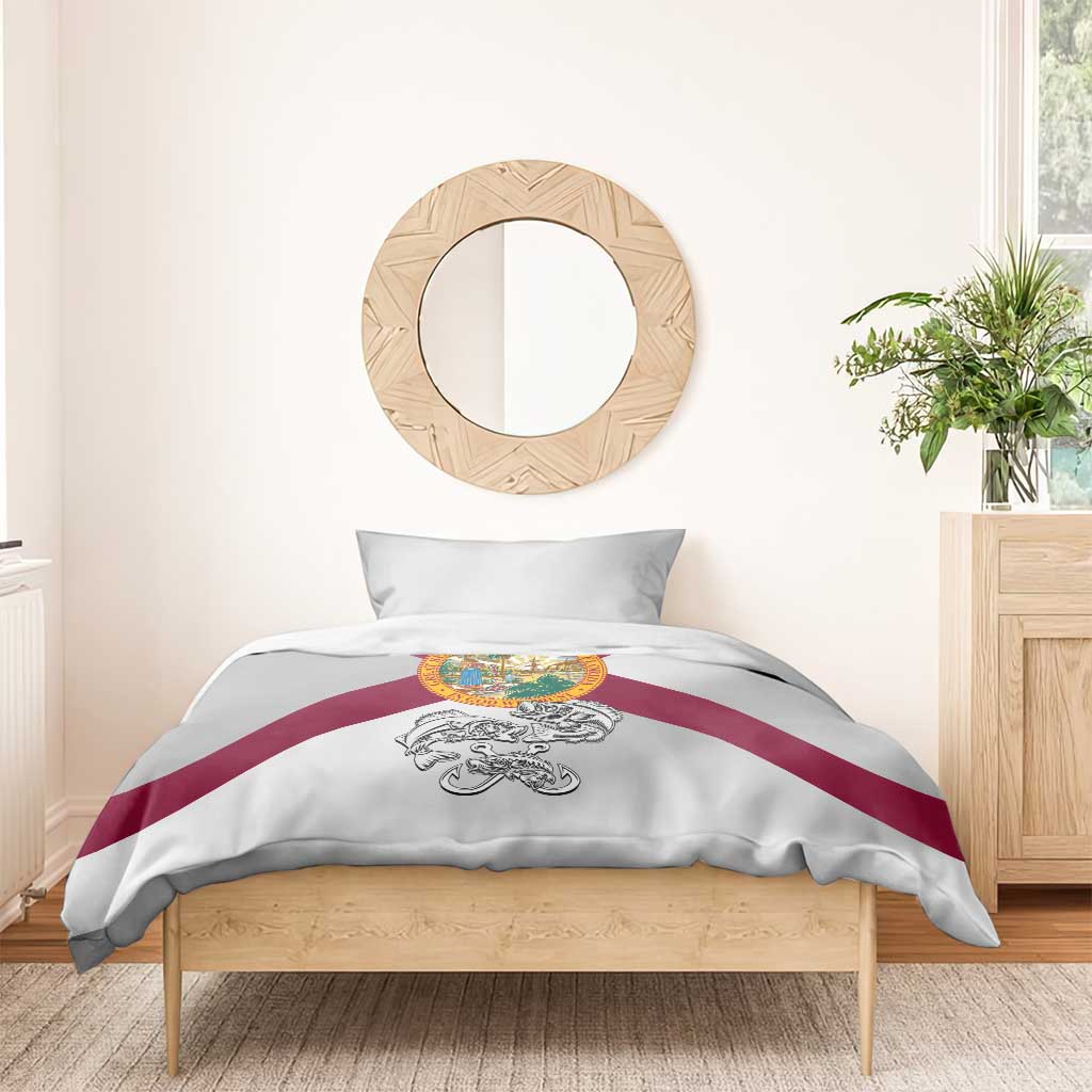 Florida State Flag Fishing Bedding Set Hook and Fish Sketch Graphic in Red and White Design - Wonder Print Shop