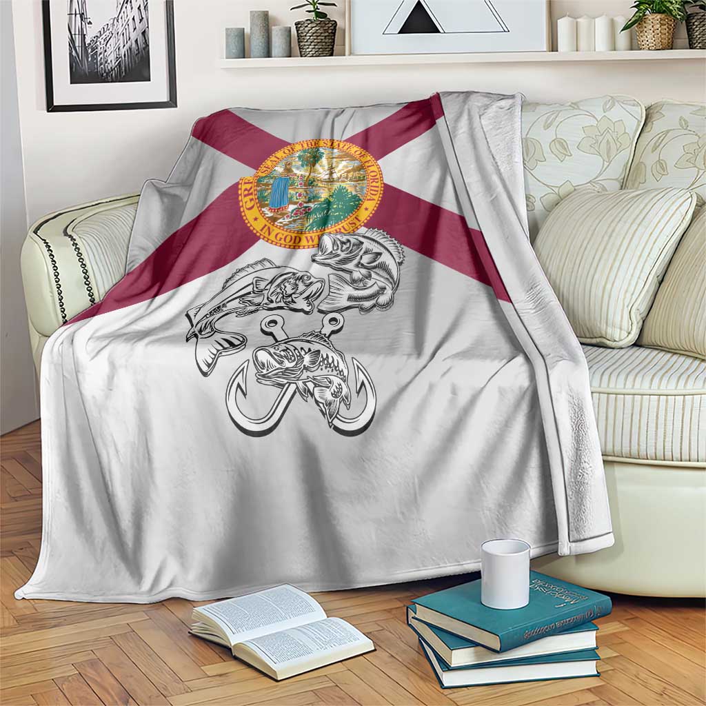 Florida State Flag Fishing Blanket Hook and Fish Sketch Graphic in Red and White Design - Wonder Print Shop