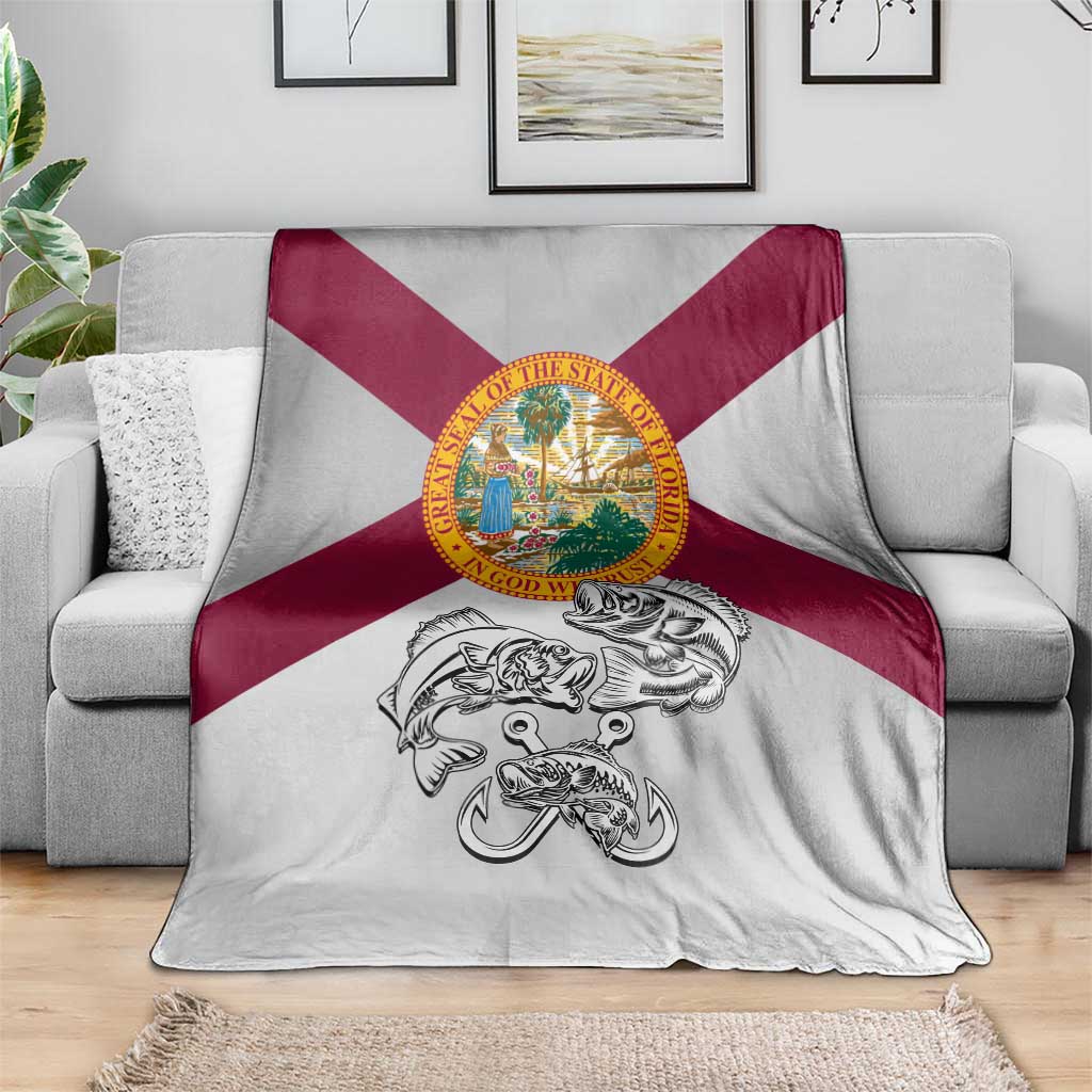 Florida State Flag Fishing Blanket Hook and Fish Sketch Graphic in Red and White Design - Wonder Print Shop