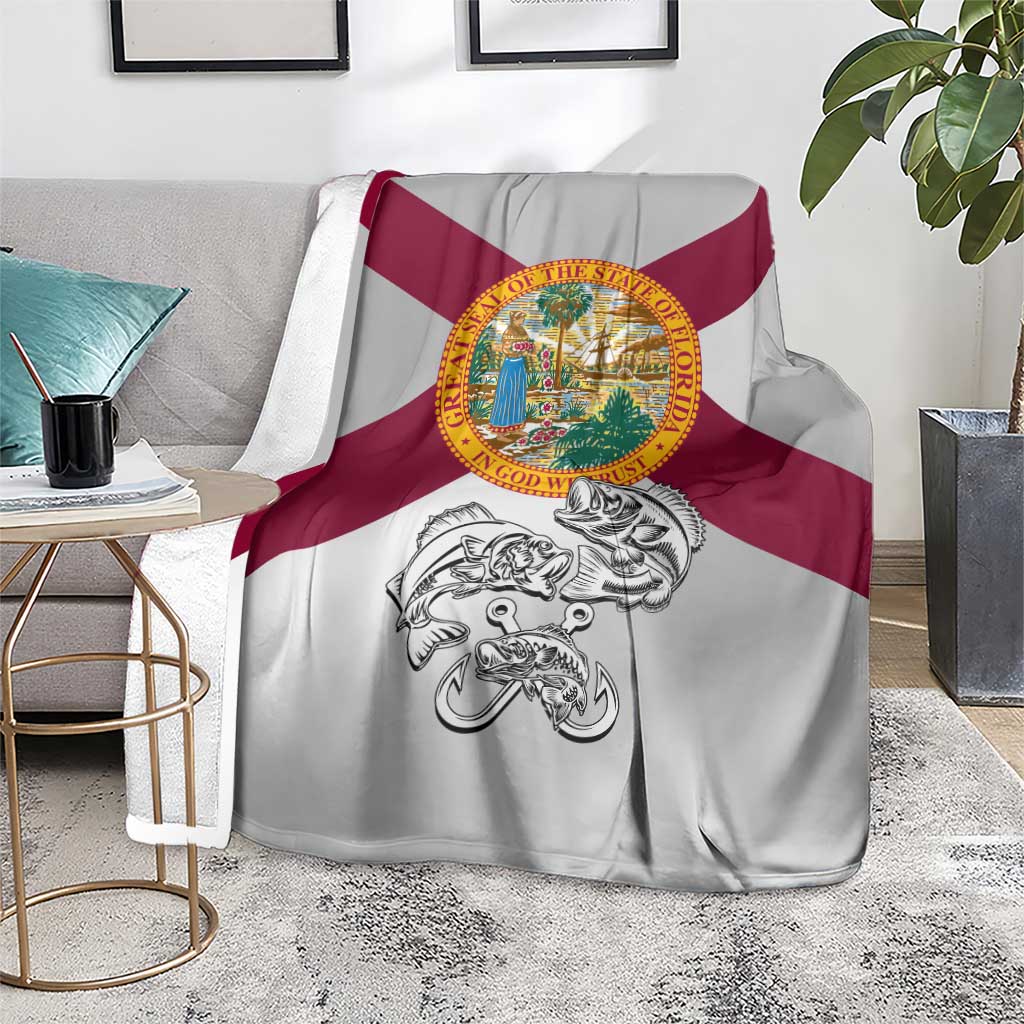 Florida State Flag Fishing Blanket Hook and Fish Sketch Graphic in Red and White Design - Wonder Print Shop