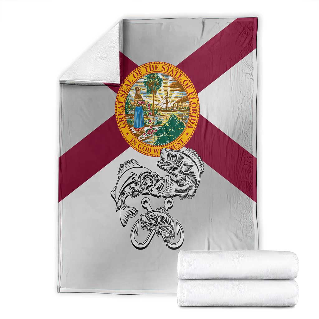 Florida State Flag Fishing Blanket Hook and Fish Sketch Graphic in Red and White Design - Wonder Print Shop