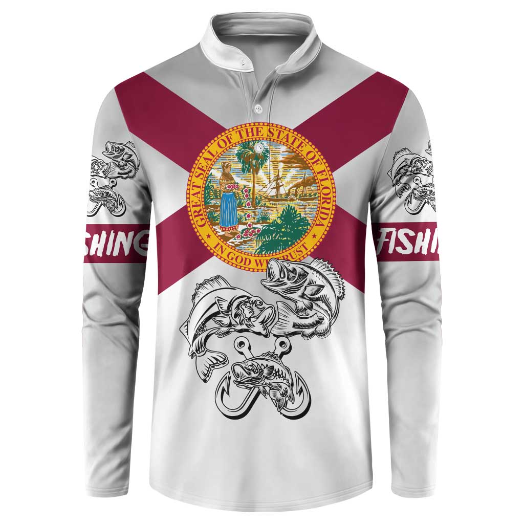 Florida State Flag Fishing Button Sweatshirt Hook and Fish Sketch Graphic in Red and White Design - Wonder Print Shop