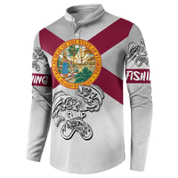 Florida State Flag Fishing Button Sweatshirt Hook and Fish Sketch Graphic in Red and White Design - Wonder Print Shop