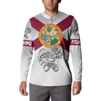 Florida State Flag Fishing Button Sweatshirt Hook and Fish Sketch Graphic in Red and White Design - Wonder Print Shop