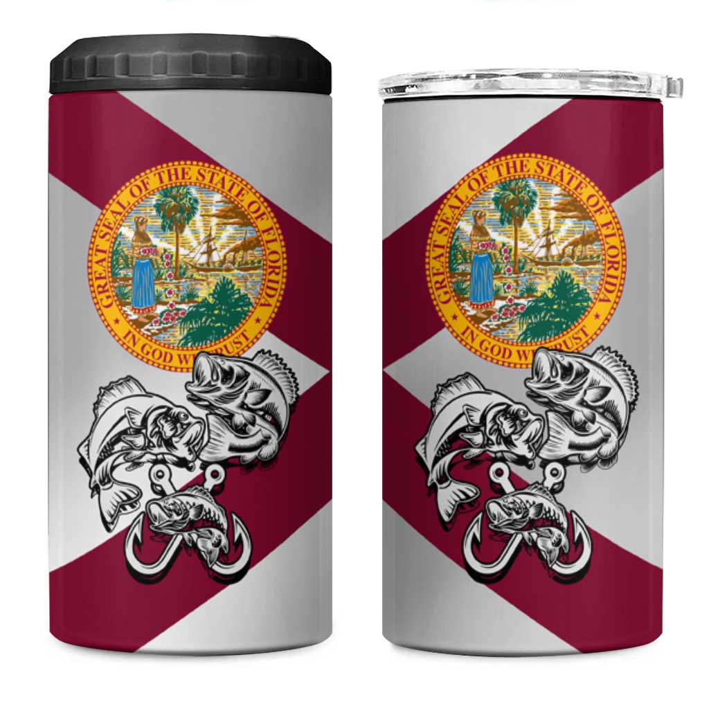Florida State Flag Fishing 4 in 1 Can Cooler Tumbler Hook and Fish Sketch Graphic in Red and White Design - Wonder Print Shop