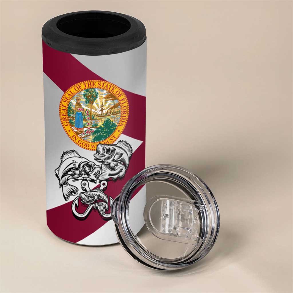 Florida State Flag Fishing 4 in 1 Can Cooler Tumbler Hook and Fish Sketch Graphic in Red and White Design - Wonder Print Shop