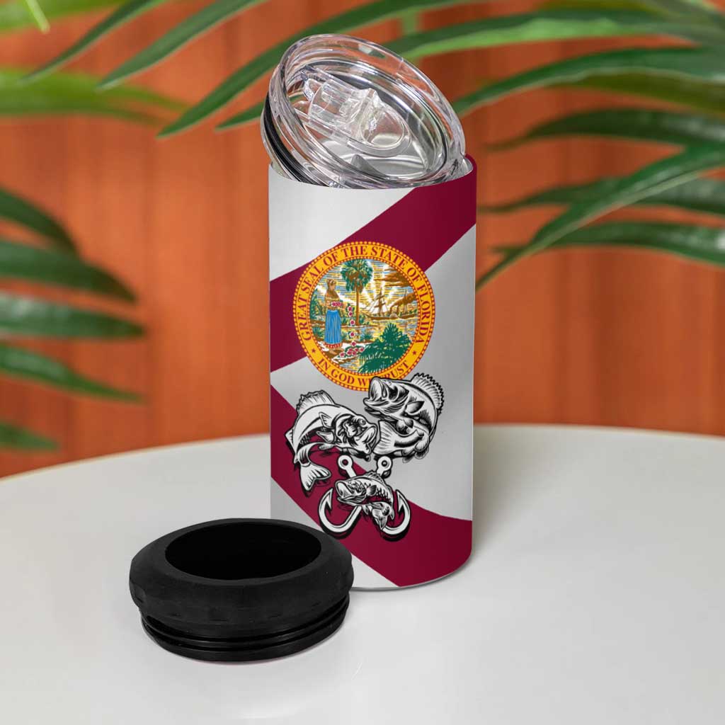 Florida State Flag Fishing 4 in 1 Can Cooler Tumbler Hook and Fish Sketch Graphic in Red and White Design - Wonder Print Shop