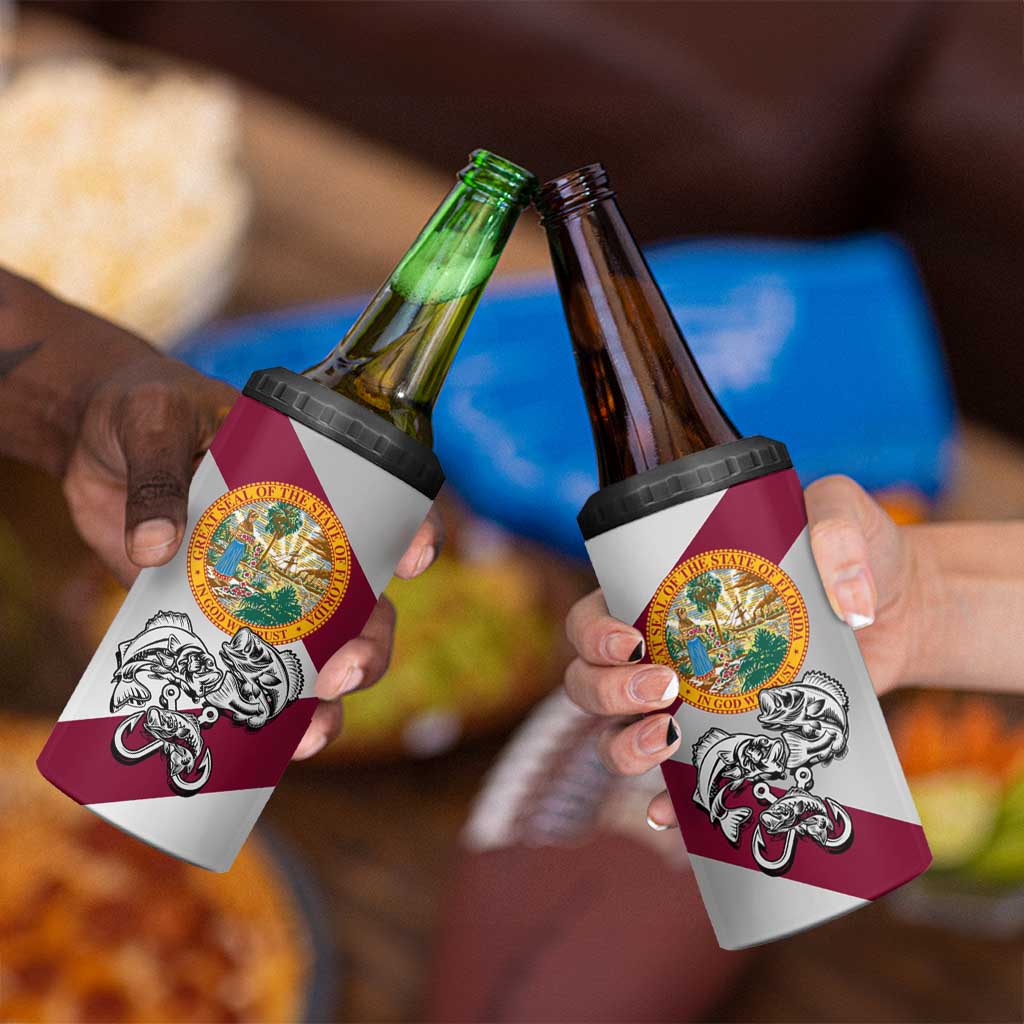 Florida State Flag Fishing 4 in 1 Can Cooler Tumbler Hook and Fish Sketch Graphic in Red and White Design - Wonder Print Shop