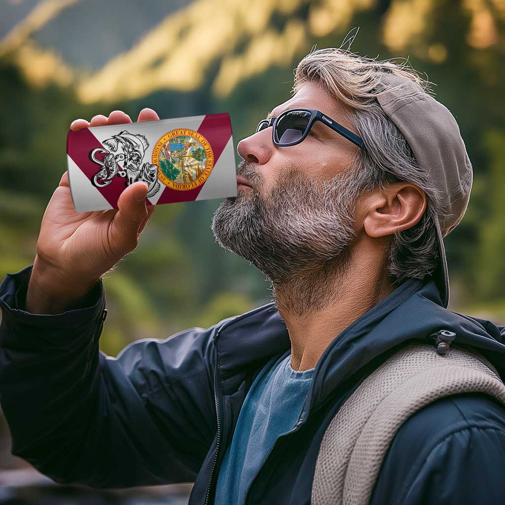 Florida State Flag Fishing 4 in 1 Can Cooler Tumbler Hook and Fish Sketch Graphic in Red and White Design - Wonder Print Shop