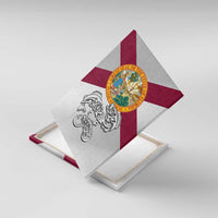 Florida State Flag Fishing Canvas Wall Art Hook and Fish Sketch Graphic in Red and White Design - Wonder Print Shop