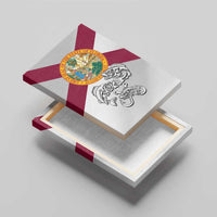 Florida State Flag Fishing Canvas Wall Art Hook and Fish Sketch Graphic in Red and White Design - Wonder Print Shop