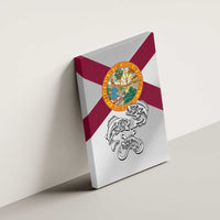 Florida State Flag Fishing Canvas Wall Art Hook and Fish Sketch Graphic in Red and White Design - Wonder Print Shop