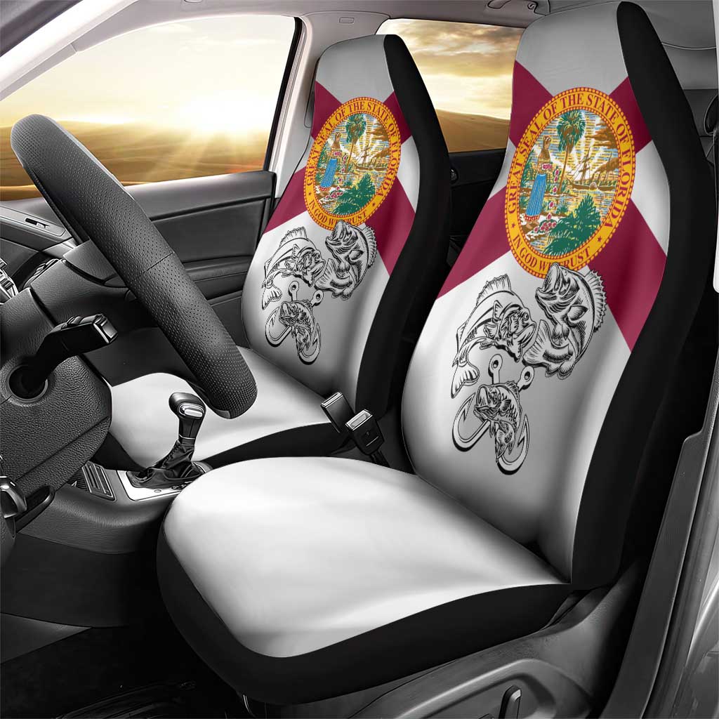 Florida State Flag Fishing Car Seat Cover Hook and Fish Sketch Graphic in Red and White Design - Wonder Print Shop
