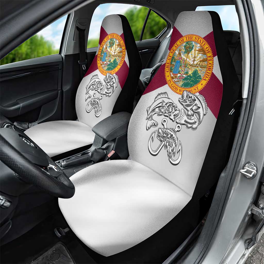 Florida State Flag Fishing Car Seat Cover Hook and Fish Sketch Graphic in Red and White Design - Wonder Print Shop