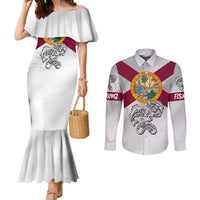 Florida State Flag Fishing Couples Matching Mermaid Dress and Long Sleeve Button Shirt Hook and Fish Sketch Graphic in Red and White Design - Wonder Print Shop