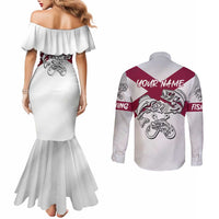 Florida State Flag Fishing Couples Matching Mermaid Dress and Long Sleeve Button Shirt Hook and Fish Sketch Graphic in Red and White Design - Wonder Print Shop
