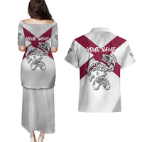 Florida State Flag Fishing Couples Matching Puletasi and Hawaiian Shirt Hook and Fish Sketch Graphic in Red and White Design - Wonder Print Shop