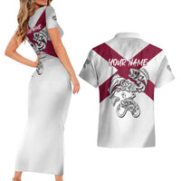 Florida State Flag Fishing Couples Matching Short Sleeve Bodycon Dress and Hawaiian Shirt Hook and Fish Sketch Graphic in Red and White Design - Wonder Print Shop