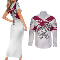 Florida State Flag Fishing Couples Matching Short Sleeve Bodycon Dress and Long Sleeve Button Shirt Hook and Fish Sketch Graphic in Red and White Design - Wonder Print Shop