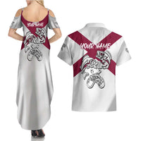 Florida State Flag Fishing Couples Matching Summer Maxi Dress and Hawaiian Shirt Hook and Fish Sketch Graphic in Red and White Design - Wonder Print Shop