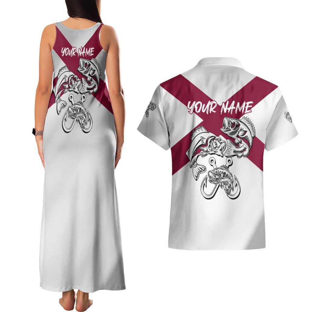 Florida State Flag Fishing Couples Matching Tank Maxi Dress and Hawaiian Shirt Hook and Fish Sketch Graphic in Red and White Design - Wonder Print Shop