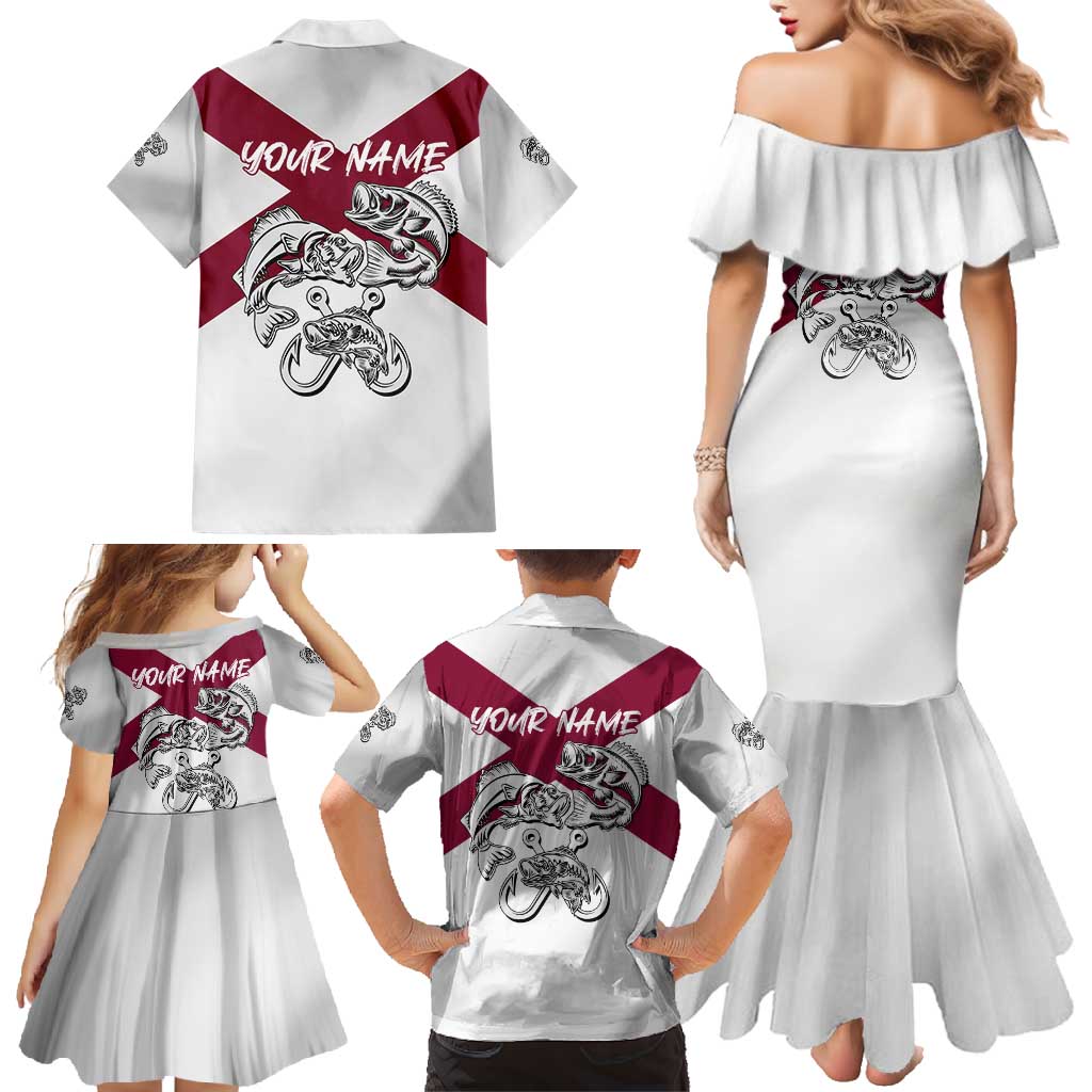 Florida State Flag Fishing Family Matching Mermaid Dress and Hawaiian Shirt Hook and Fish Sketch Graphic in Red and White Design - Wonder Print Shop