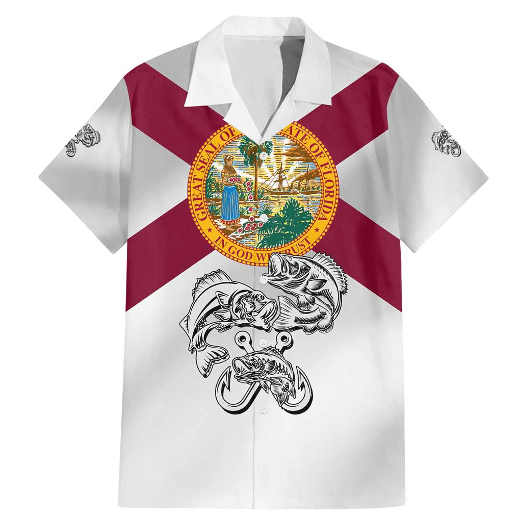 Florida State Flag Fishing Family Matching Mermaid Dress and Hawaiian Shirt Hook and Fish Sketch Graphic in Red and White Design - Wonder Print Shop