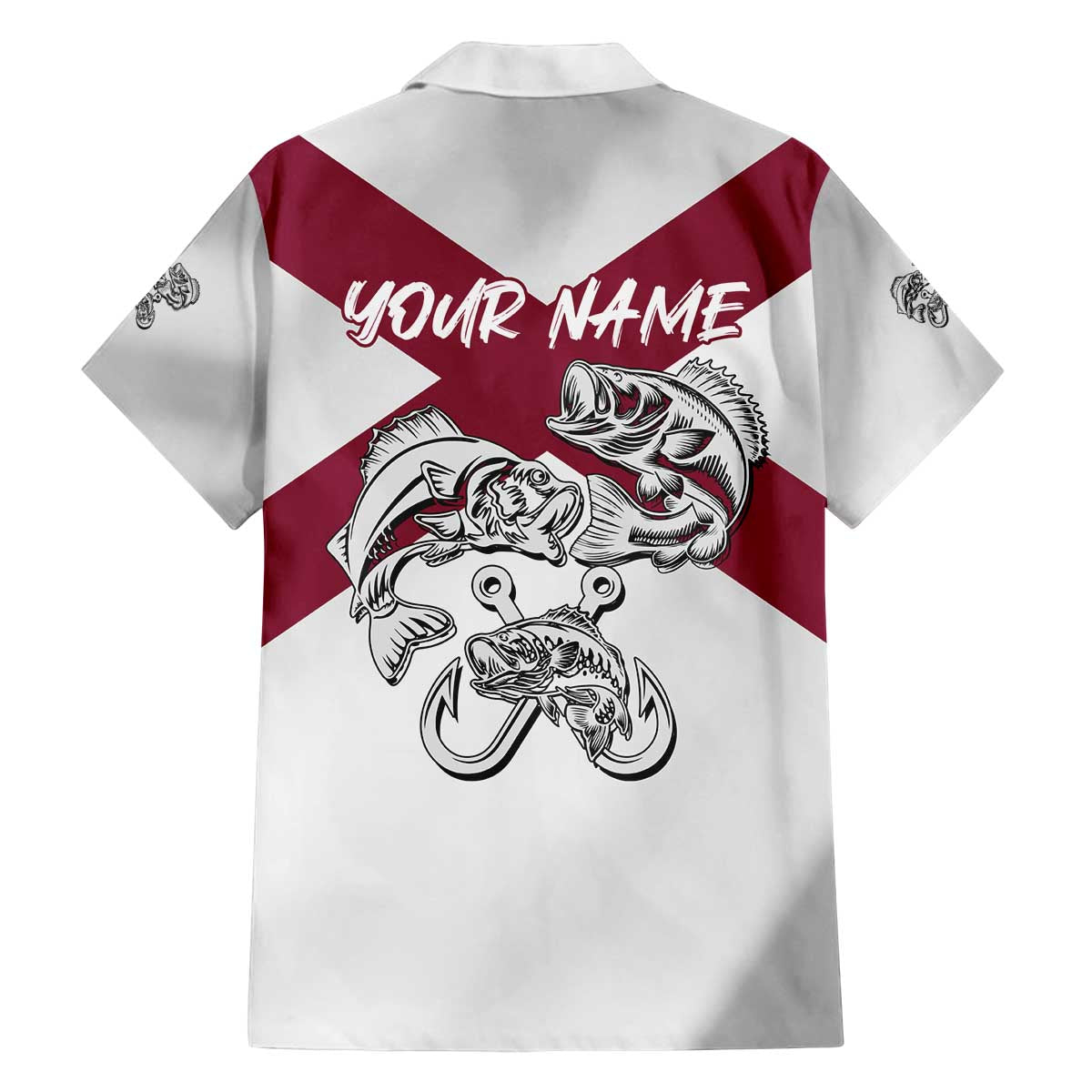 Florida State Flag Fishing Family Matching Off The Shoulder Long Sleeve Dress and Hawaiian Shirt Hook and Fish Sketch Graphic in Red and White Design - Wonder Print Shop