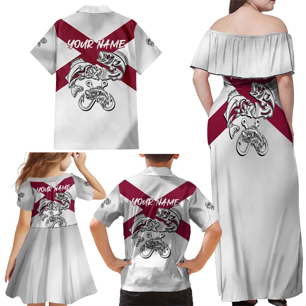Florida State Flag Fishing Family Matching Off Shoulder Maxi Dress and Hawaiian Shirt Hook and Fish Sketch Graphic in Red and White Design - Wonder Print Shop