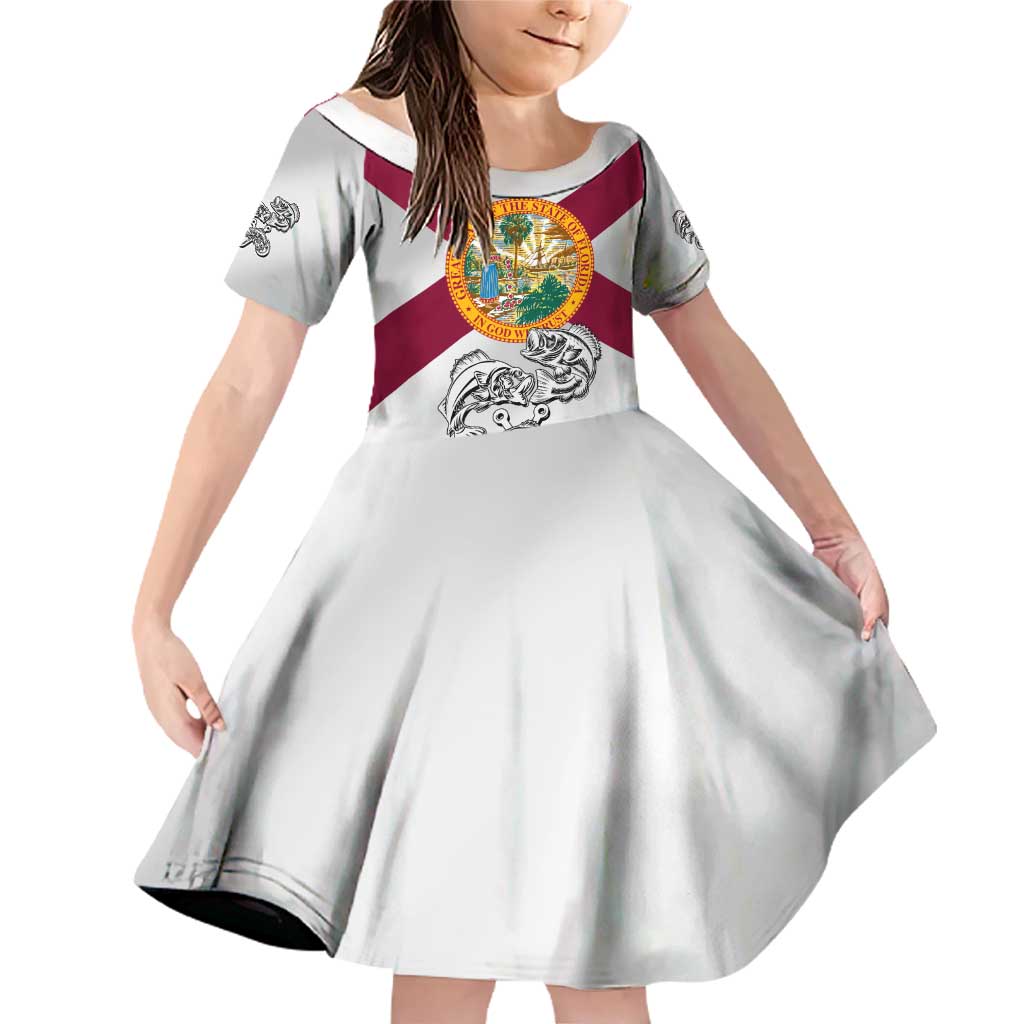 Florida State Flag Fishing Family Matching Off Shoulder Short Dress and Hawaiian Shirt Hook and Fish Sketch Graphic in Red and White Design - Wonder Print Shop