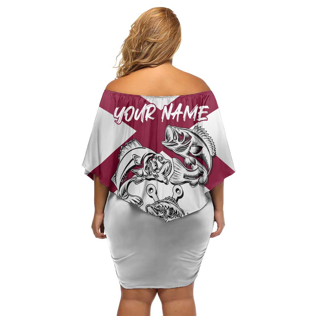 Florida State Flag Fishing Family Matching Off Shoulder Short Dress and Hawaiian Shirt Hook and Fish Sketch Graphic in Red and White Design - Wonder Print Shop