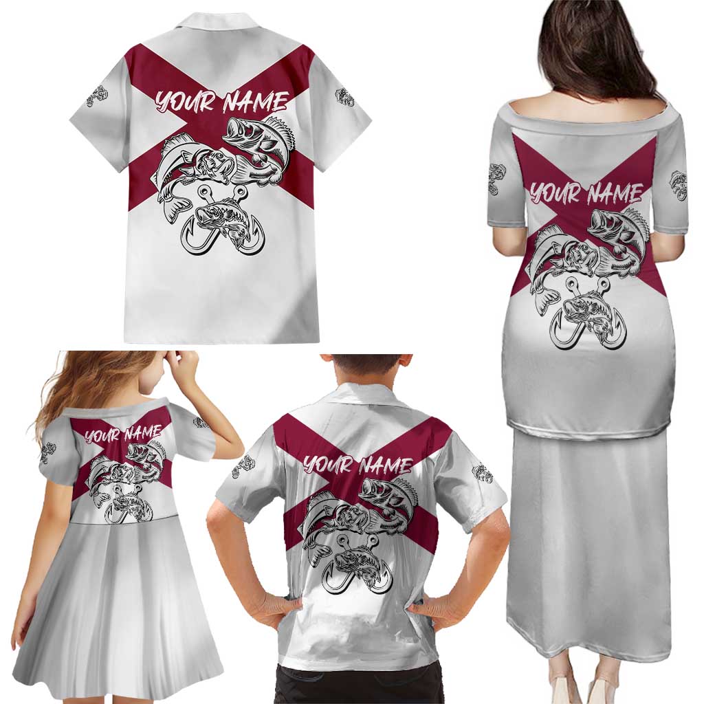 Florida State Flag Fishing Family Matching Puletasi and Hawaiian Shirt Hook and Fish Sketch Graphic in Red and White Design - Wonder Print Shop