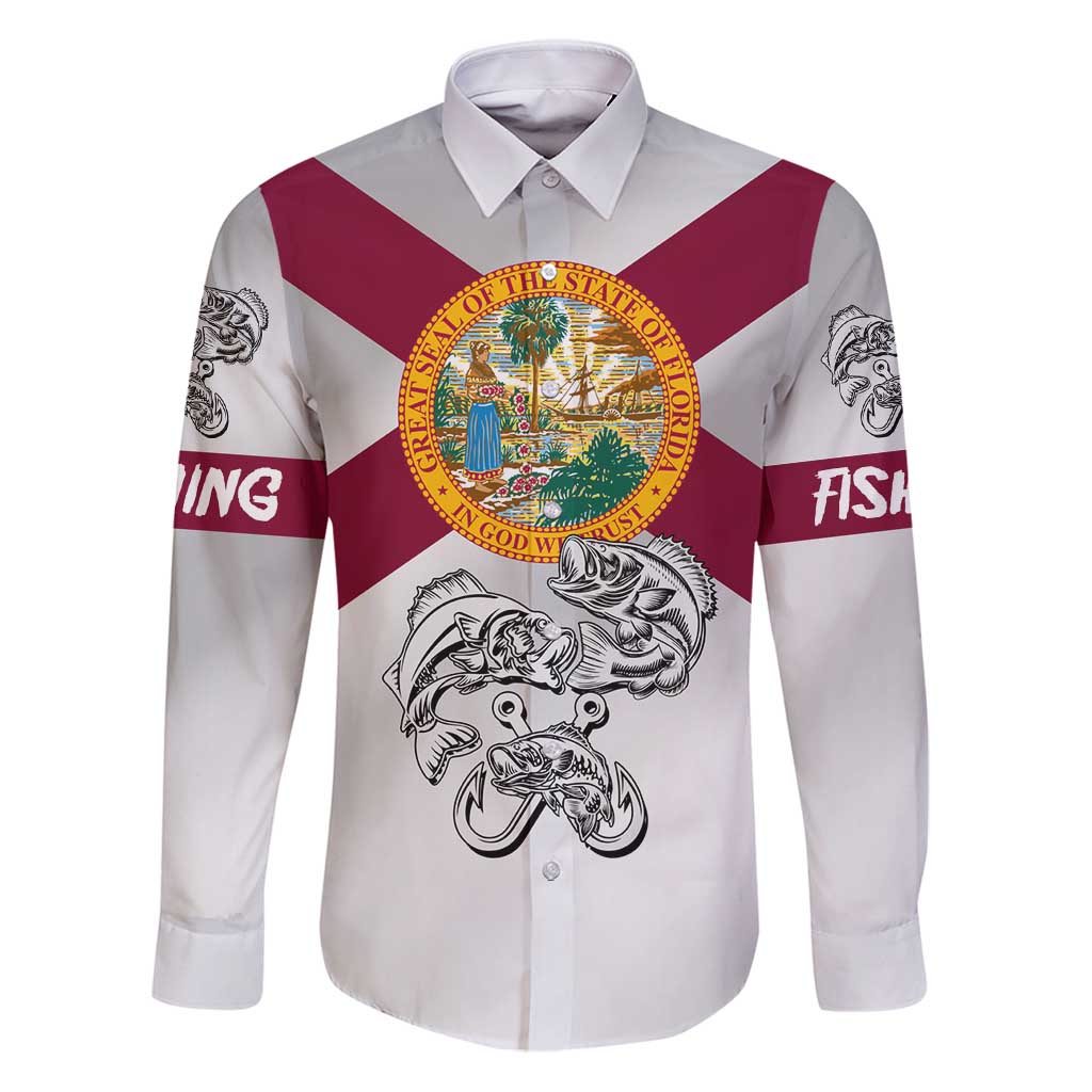 Florida State Flag Fishing Family Matching Puletasi and Hawaiian Shirt Hook and Fish Sketch Graphic in Red and White Design - Wonder Print Shop