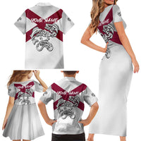 Florida State Flag Fishing Family Matching Short Sleeve Bodycon Dress and Hawaiian Shirt Hook and Fish Sketch Graphic in Red and White Design - Wonder Print Shop