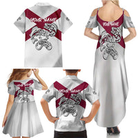 Florida State Flag Fishing Family Matching Summer Maxi Dress and Hawaiian Shirt Hook and Fish Sketch Graphic in Red and White Design - Wonder Print Shop