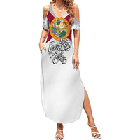 Florida State Flag Fishing Family Matching Summer Maxi Dress and Hawaiian Shirt Hook and Fish Sketch Graphic in Red and White Design - Wonder Print Shop